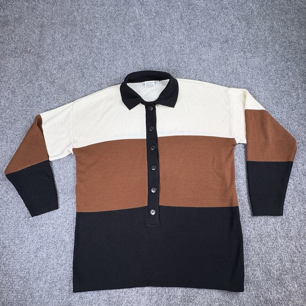 Vintage 90s Segue Sweater Women S Colorblock Y2K Polo Retro Preppy Minimalist